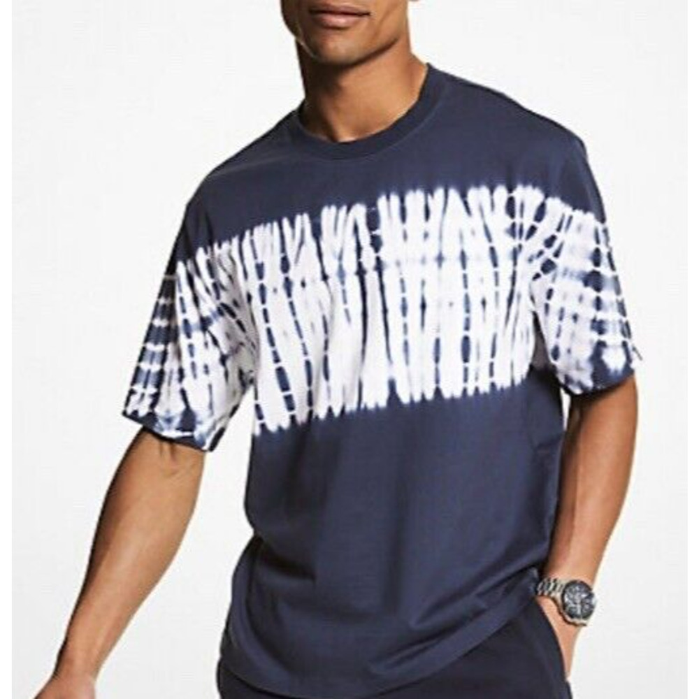 NWT Michael Kors T-Shirt Mens Large Blue White Tie-Dye Cotton Jersey Casual